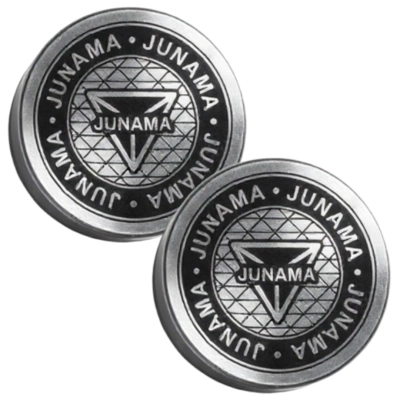 Naklejki na FOTELIK COSMO od Junama, emblematy SREBRNE 55mm - kpl 2 sztuki